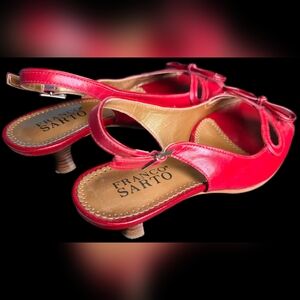 Vintage Franco Sarto Red Leather Peep Toe Bow Slingback Kitten Heels 6.5 M